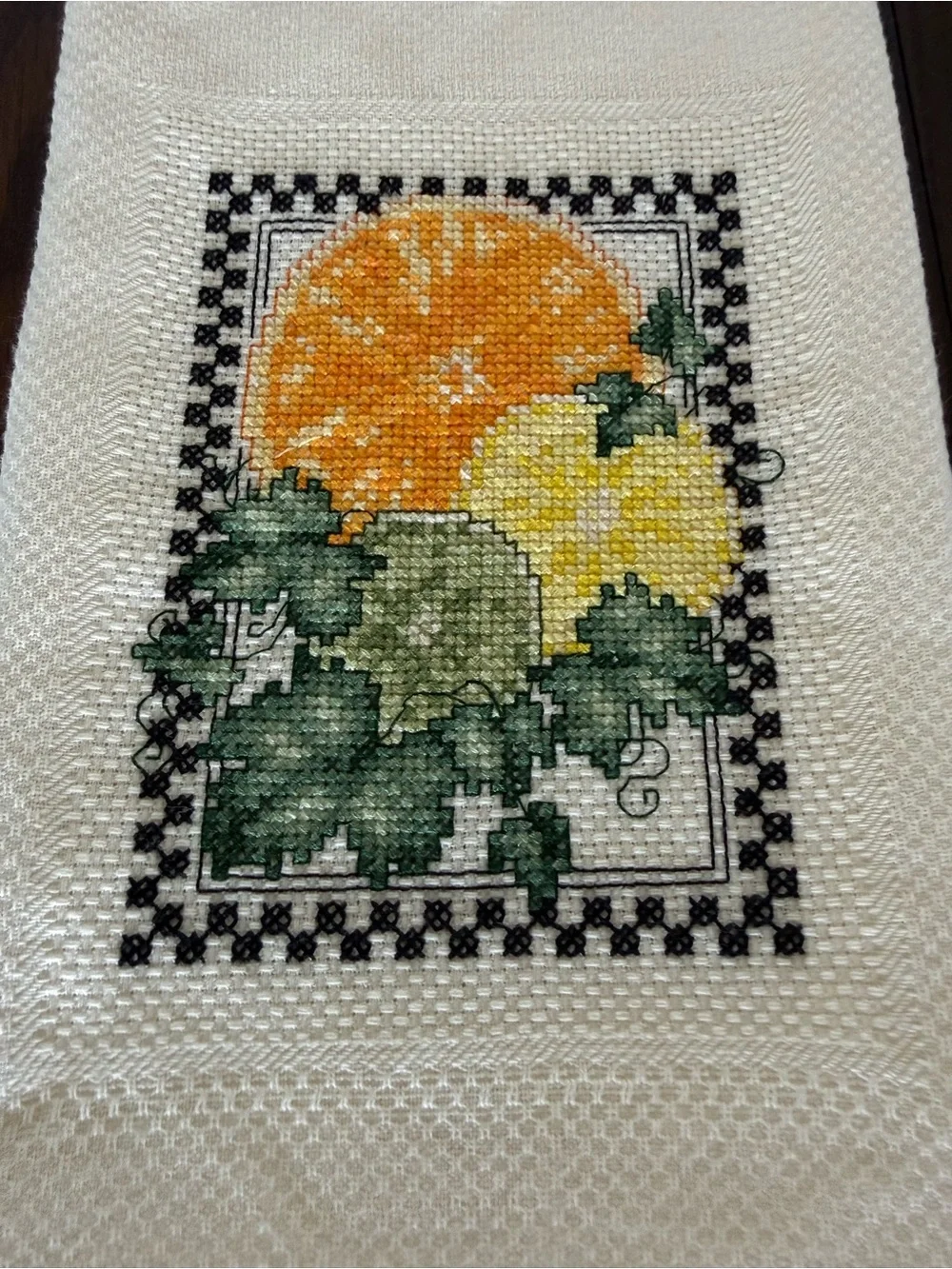 Embroidered Citrus Kitchen Towel - Orange & Yellow